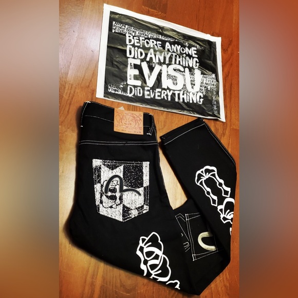 Evisu Black White Multi-Pocket Tapered Embroidered Denim Jeans NWT w Bag - Picture 6 of 15